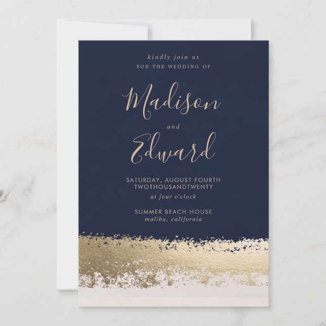 Navy and Gold Foil, Elegant Wedding Invitation (Front)