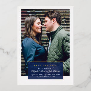 Navy and Gold Foil Script Save The Date