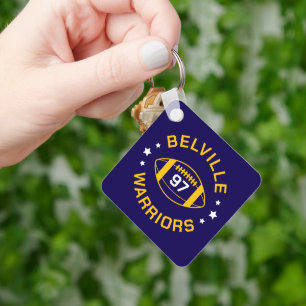 Navy and Gold Football Jersey Number Photo Key Ring