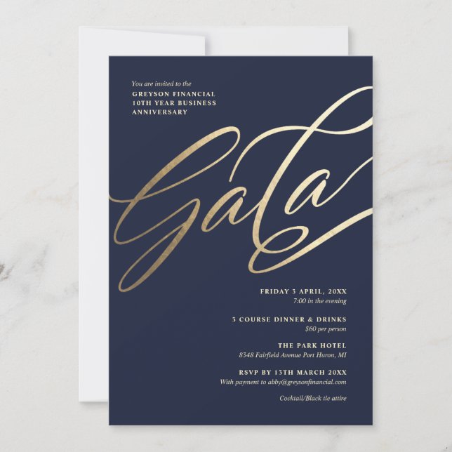 Navy and Gold Gala Invitation (Front)