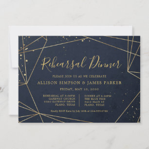 Navy and Gold Geometric Elegant Rehearsal Dinner Invitation