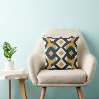 Navy and Gold Geometric Mediterranean Tile Cushion