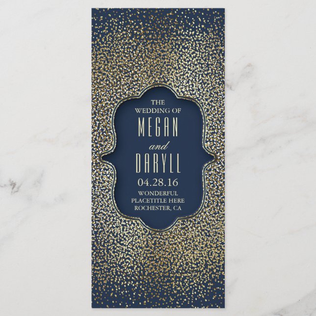 Navy and Gold Glitter Confetti Wedding Programs Programme (Front)