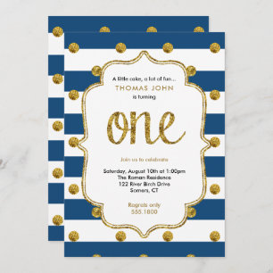 Navy and Gold Glitter First Birthday Invitation