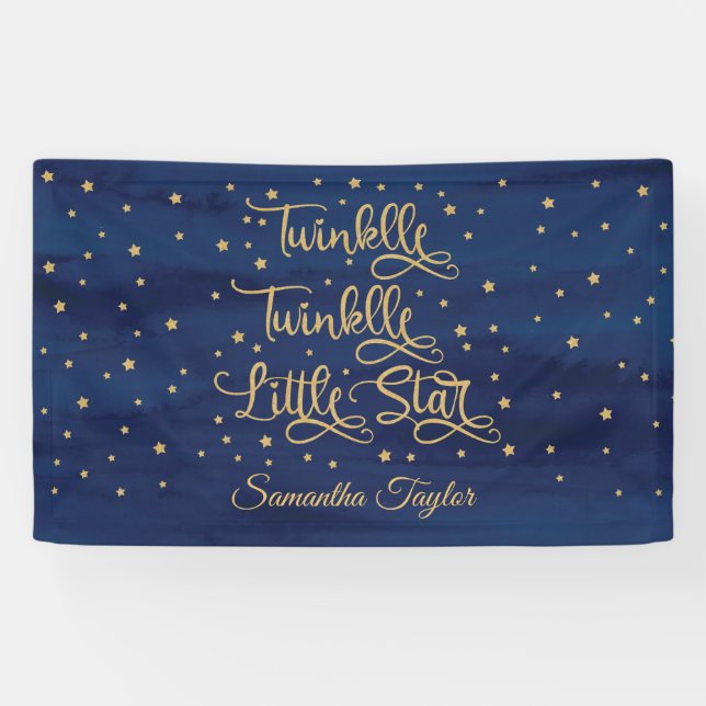 Navy and gold glitter twinkle twinkle little star banner (Horizontal)
