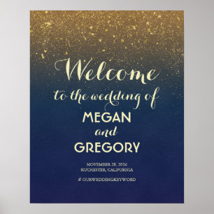 Navy and Gold Glitter Vintage Wedding Welcome Sign