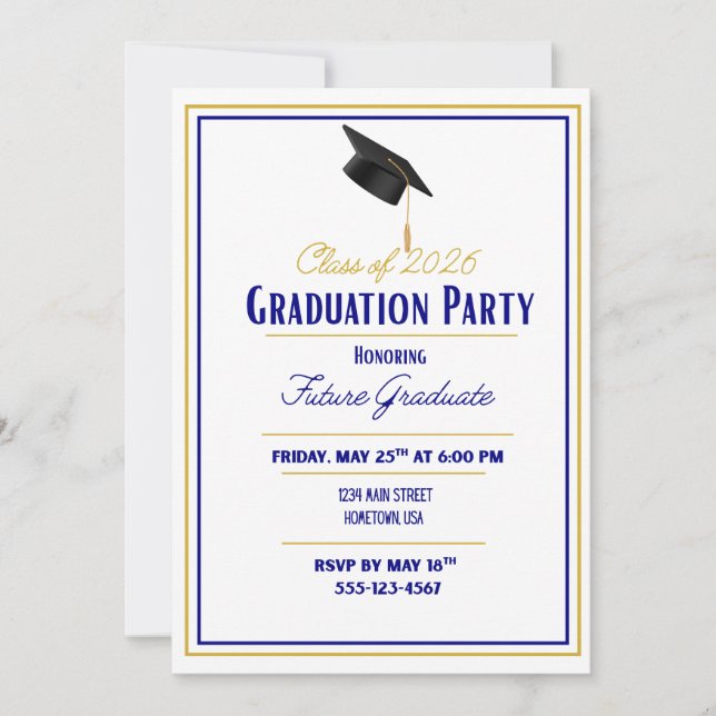 Navy and Gold Graduation Invitation  (Front)