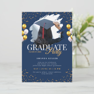 Navy and Gold Graduation Party Invitation