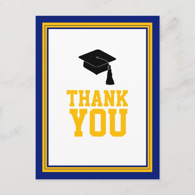 Navy and Gold Graduation Party Thank You Postcard (Front)