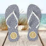 Navy and Gold Greek Key Monogram Jandals<br><div class="desc">Custom printed flip flop sandals with a stylish modern Greek key pattern and your custom monogram or other text in a circle frame. Click Customise It to change text fonts and colours or add your own images to create a unique one of a kind design!</div>