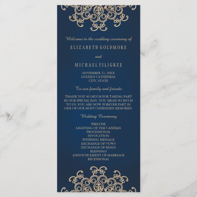 Navy and Gold Indian Inspired Wedding Program Programme (Front)