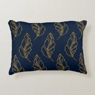 Navy and Gold Leaf Accent Pillow