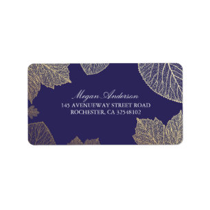 Navy and Gold Leaves Fall Wedding Label