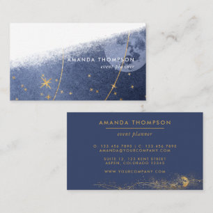 Navy and Gold Lunar Brush Strokes Business Card