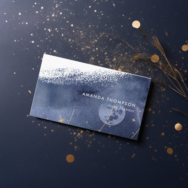 Navy and Gold Lunar Brush Strokes Business Card (Creator Uploaded)