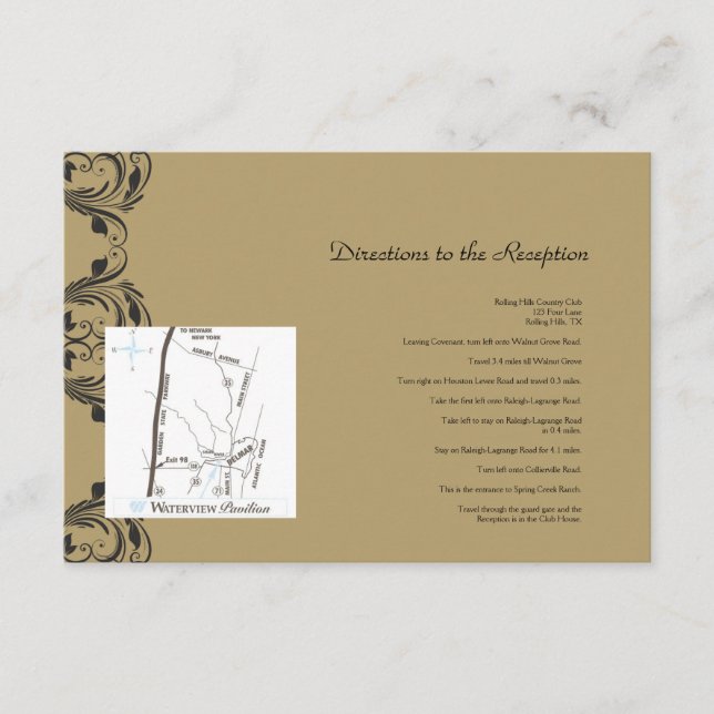 Navy and Gold Masquerade Wedding Directions Enclosure Card (Front)