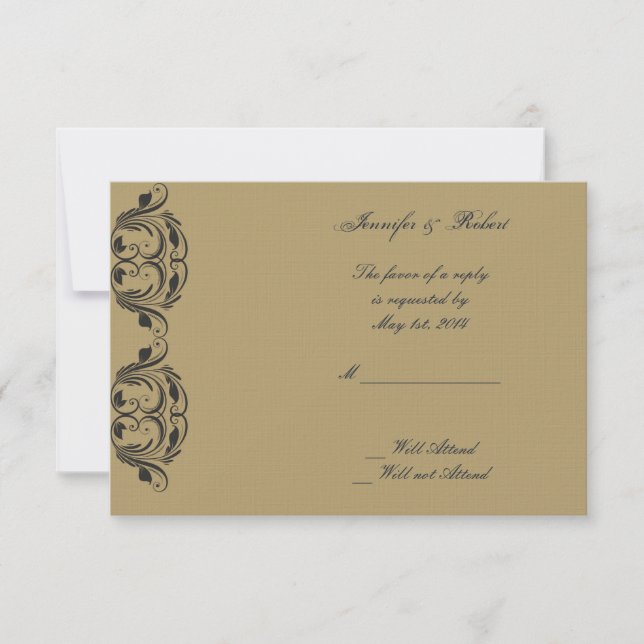Navy and Gold Masquerade Wedding Response Card (Front)