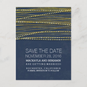 Navy and Gold Modern Save the Date Announcement Postcard