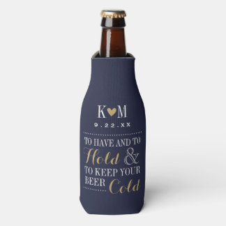 Navy and Gold Modern Wedding Monogram Bottle Cooler