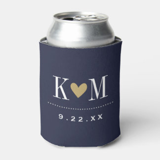 Navy and Gold Modern Wedding Monogram Can Cooler