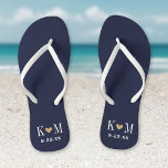 Navy and Gold Modern Wedding Monogram Jandals<br><div class="desc">Custom printed flip flop sandals personalised with a cute heart and your monogram initials and wedding date. Click Customise It to change text fonts and colours or add your own images to create a unique one of a kind design!</div>