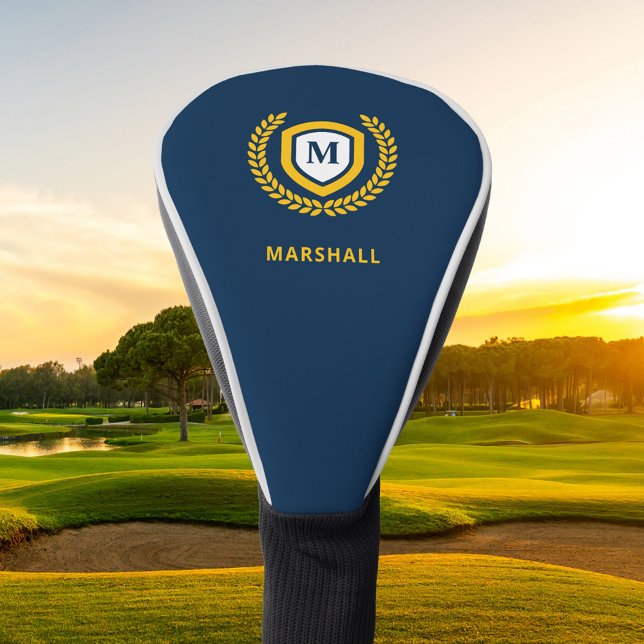 Navy and Gold Monogram Logo Crest Golf Head Cover (Creator Uploaded)