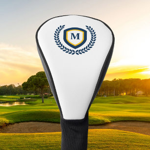 Navy and Gold Monogram Logo Crest Golf Head Cover