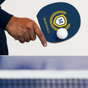 Navy and Gold Monogram Logo Crest Ping Pong Paddle
