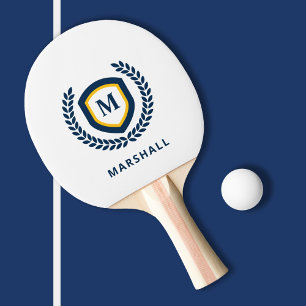 Navy and Gold Monogram Logo Crest Ping Pong Paddle
