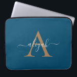 Navy And Gold Monogram Script Name Laptop Sleeve<br><div class="desc">Navy And Gold Monogram Script Name laptop sleeve</div>