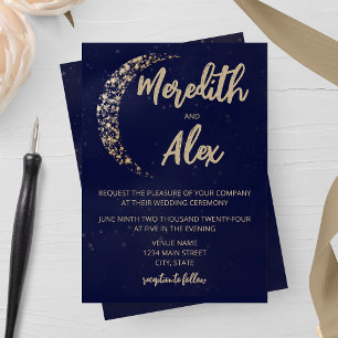 Navy and Gold Moon and Back Wedding Invitation