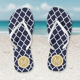 Navy and Gold Moroccan Quatrefoil Monogram Jandals