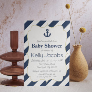 Navy and Gold Nautical Baby Shower Invitation