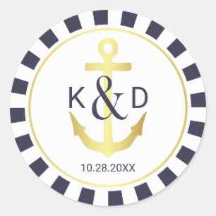 Navy and Gold Nautical Wedding Classic Round Sticker