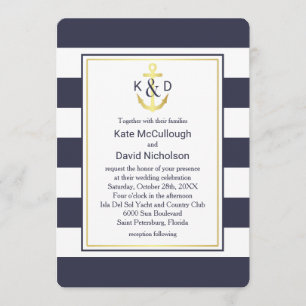 Navy and Gold Nautical Wedding Invitation