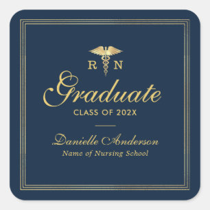 navy and gold nursing graduation  square sticker