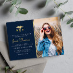 Navy and gold Nursing school graduation party Invitation<br><div class="desc">An elegant photo design with navy and gold colours. You can customise this graduation invitation template with your own details. You can change the colours,  wording,  text and other features.</div>