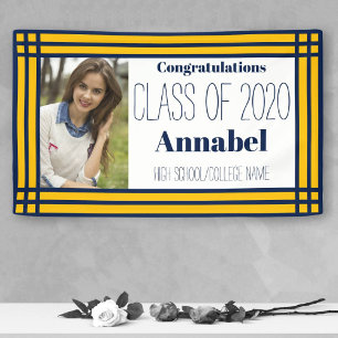 Navy and Gold One Photo Geometric Grad Banner