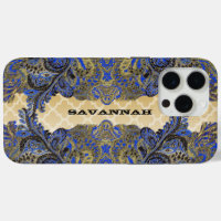 Navy and Gold Paisley Peacock