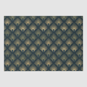 Navy and Gold Palm-Peacock Art Deco Tissue Paper
