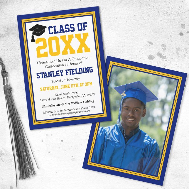 Navy and Gold Photo Graduation Party Invitation (Creator Uploaded)