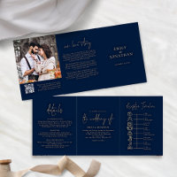 Navy and Gold Photo QR Code Timeline Wedding