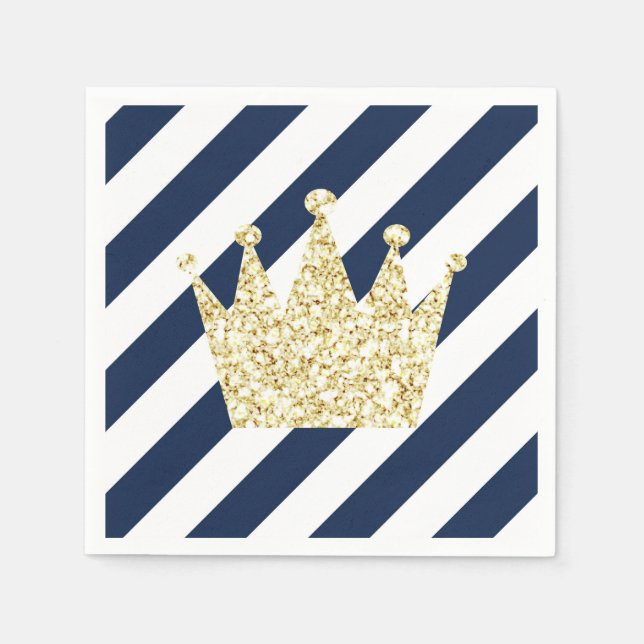 Navy and Gold Prince Crown Napkins (Front)
