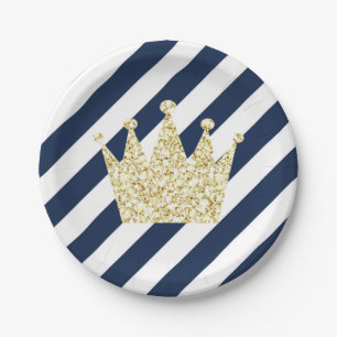 Navy and Gold Prince Crown Party Plates