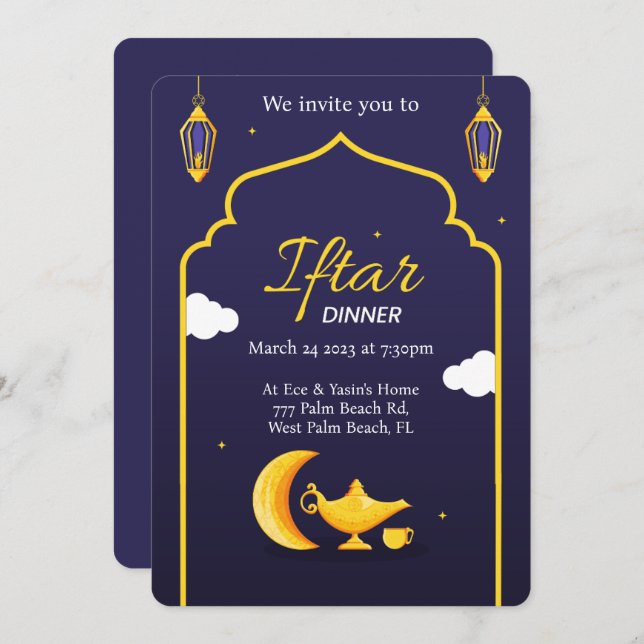 Navy and Gold Ramadan Iftar Dinner Invitation (Front/Back)