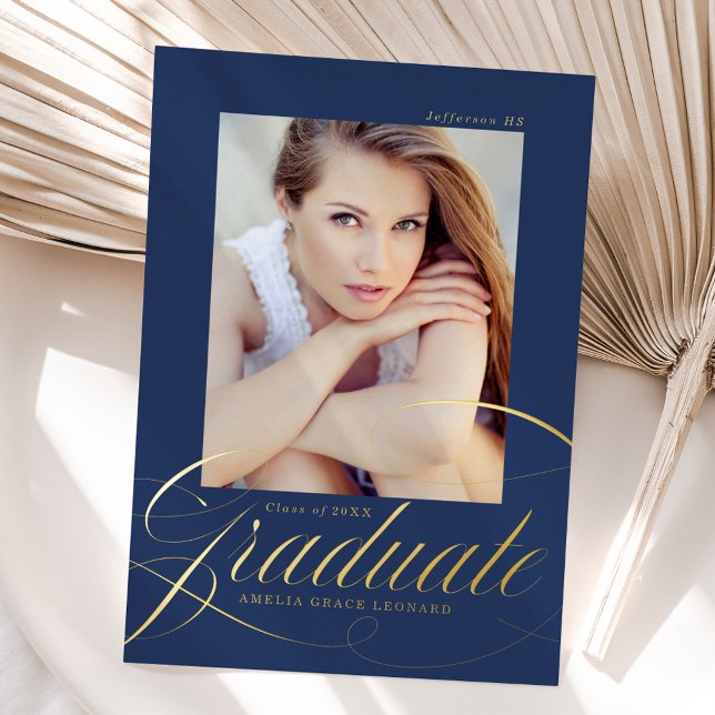 Navy and Gold Script Graduation Announcement (Creator Uploaded)