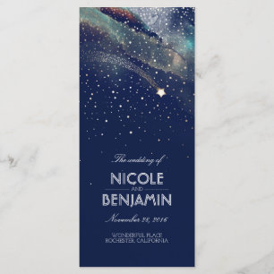Navy and Gold Shooting Star Night Wedding Programs Programme