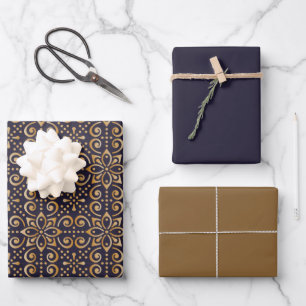 Navy and Gold Square Mandala  Wrapping Paper Sheet