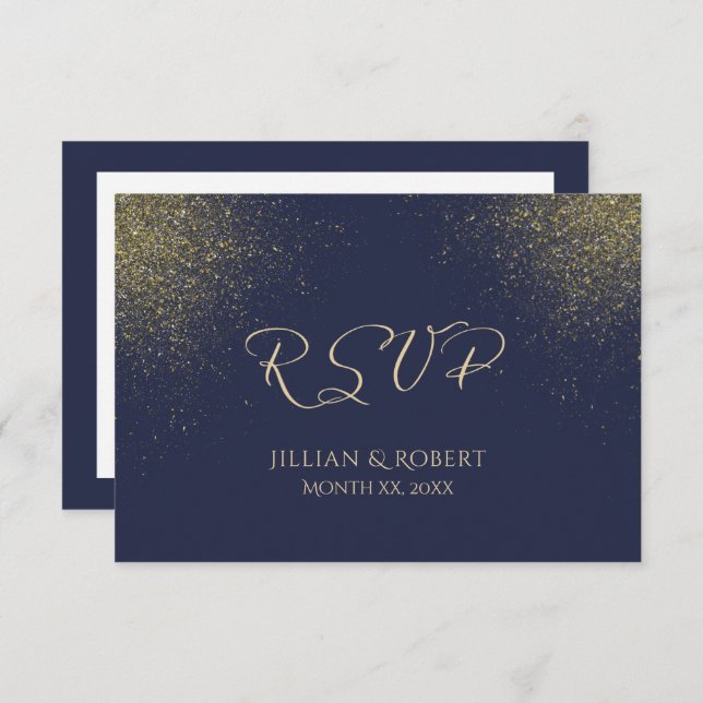 Navy and Gold Stardust Wedding RSVP Card (Front/Back)