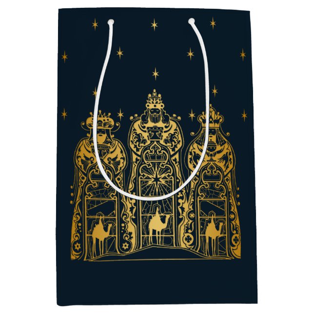 Navy and Gold Three Wise Men Medium Gift Bag (Front)